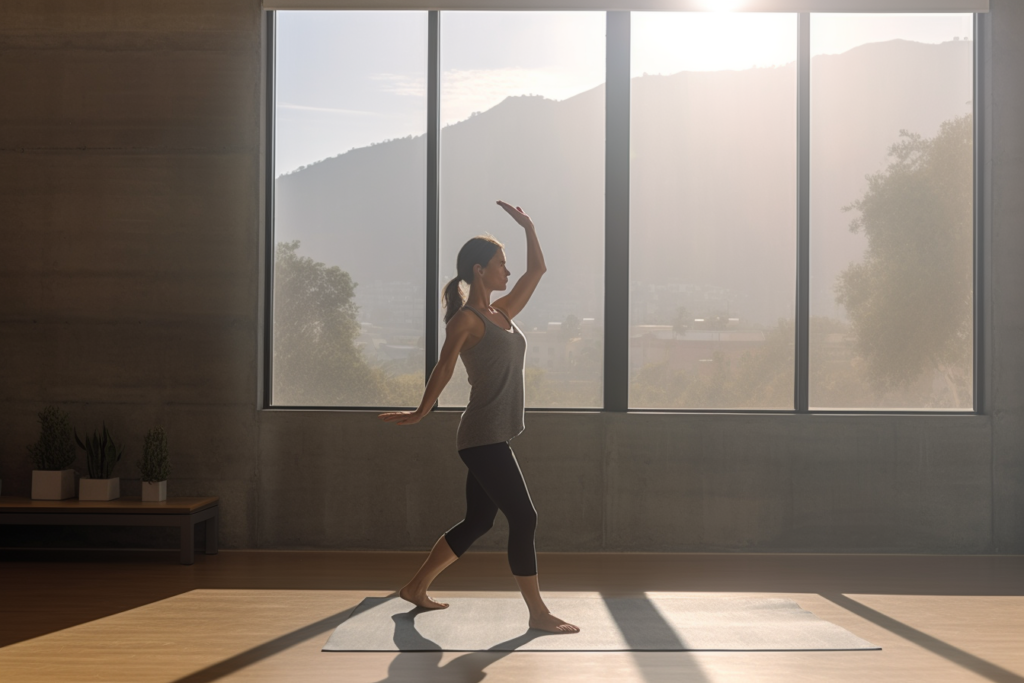 doing yoga in a studio in Medellín 